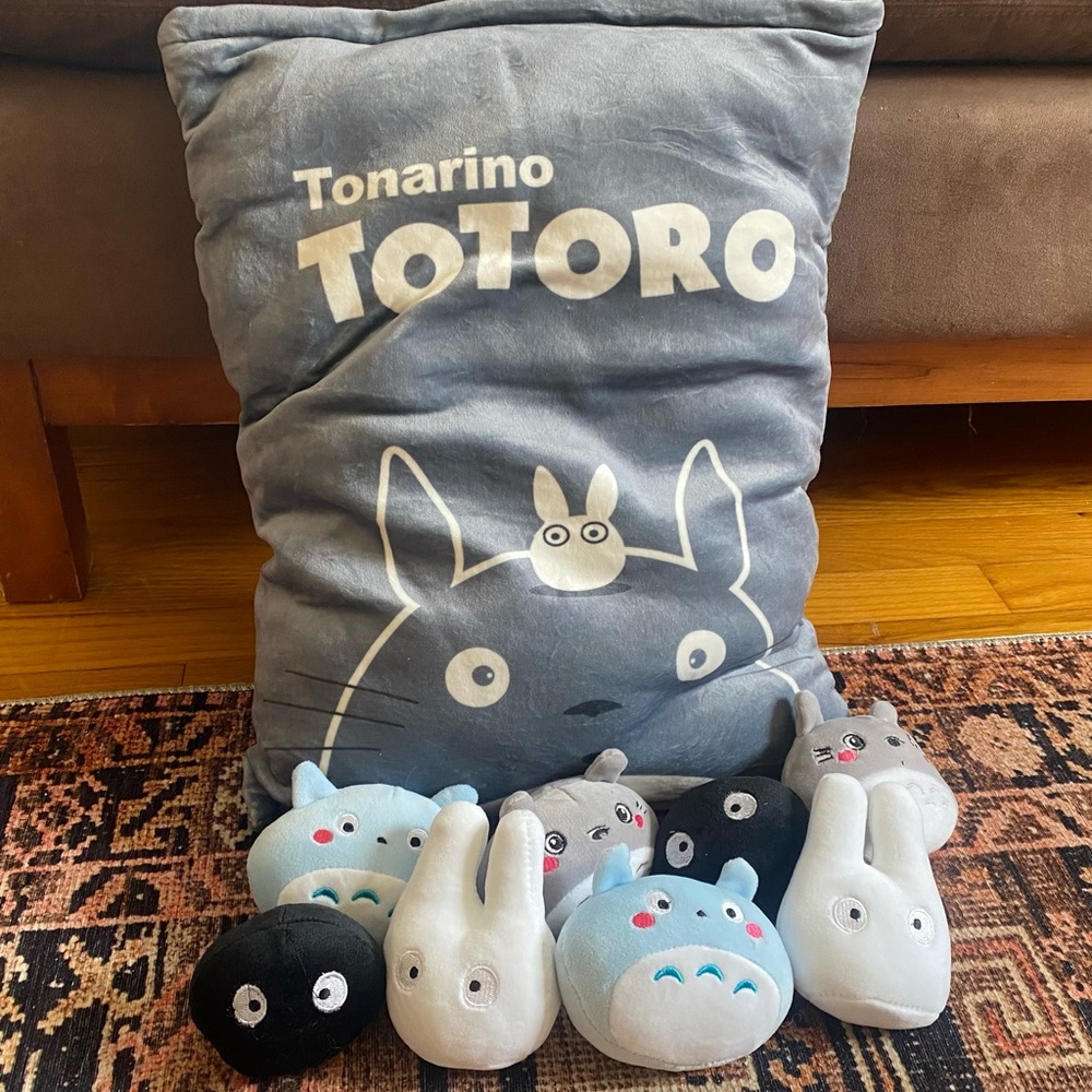 Totoro Pillow with Plushie Friends.
